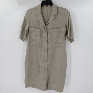 Everlane Linen Shirt Dress Womens 2XS Pockets Coastal Cottage Preppy seagrass